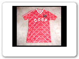 The last hurrah of the Soviet soccer success saw the USSR lose to Holland in the finals of the 1988 European Nations Cup. This was one of the last jerseys used. 
