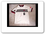 After starring in both English League and Cup finals, John Harkes  comes home to Captain DC United to the first MLS Cup title. This is his Cup final jersey.